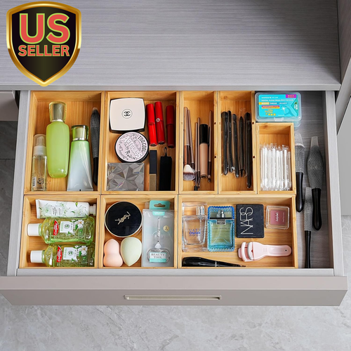 Drawer Organizer, Set of 9 Bamboo Wood Kitchen Makeup Desk Junk Tea Drawer St... - Picture 10 of 12