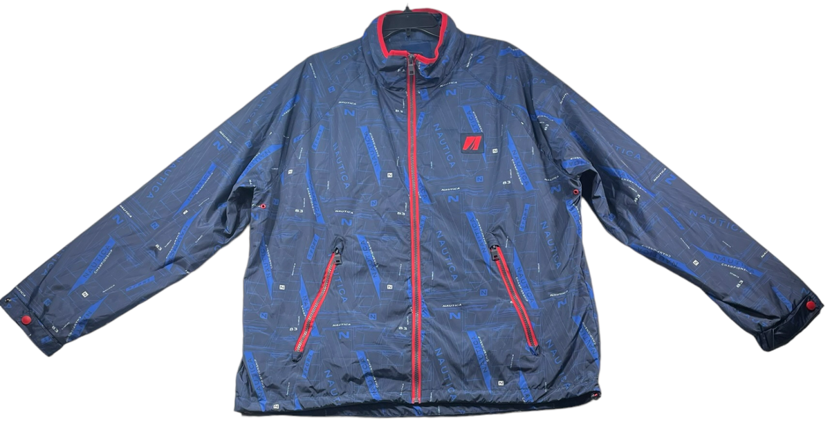 Nautica Jacket Wind Breaker Mens size Large Blue Full Zip Up Water