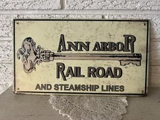 1895 Ann Arbor Railroad & Steamship Lines Logo Steel Train Sign New DL