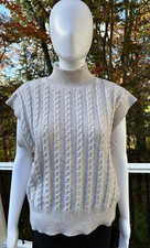 Cupcakes Cashmere Cable Knit Turtleneck Short Sleeve Sweater Vest Sz M