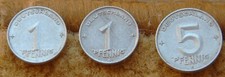 DDR , 1 Pfennig 1949 A + 1 Pfennig 1952 A + 5 Pfennig  1952 E