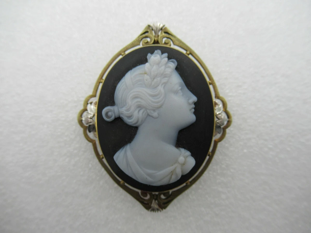Antique black 2024 cameo brooch
