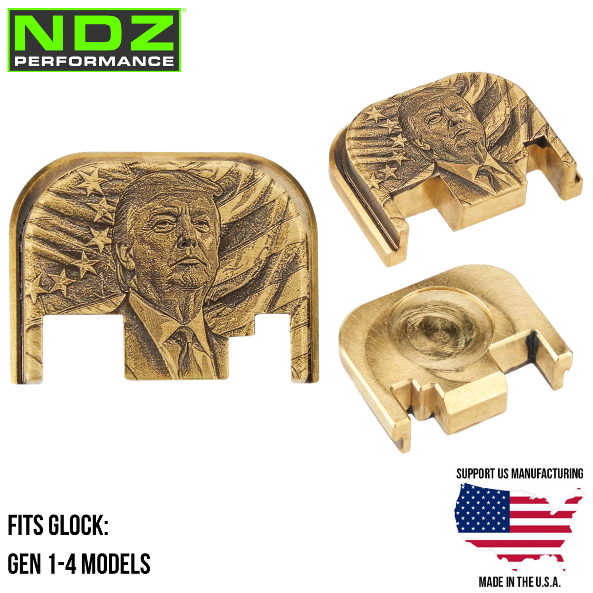 NDZ Brass Glock Gen 1-4 17 19 23 26 34 40 Donald Trump Slide Cover