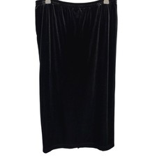 Vintage Black Velvet Midi Skirt Elastic Waist Back Slit Straight Pencil Skirt
