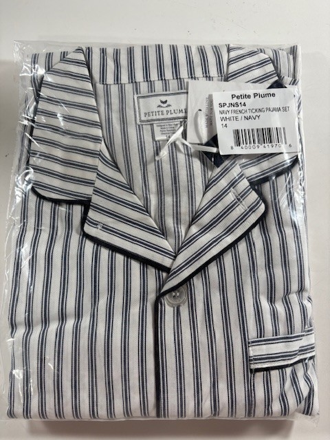 Petite Plume Kids Pajama Set Color: Navy French Ticking New! | eBay