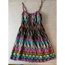 Y2K Summer Babydoll Coquette Forever 21 Ikat Print S Mini Dress Smocked Back Zip