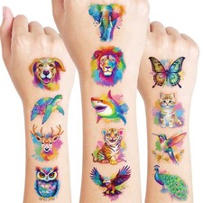 96 PCS Watercolor Animal Pre-Cut Temporary Tattoos for Kids  Super Multiple