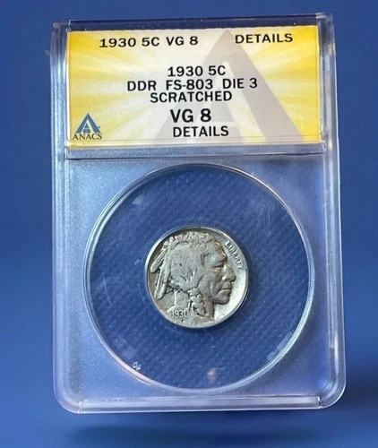 1930-P Buffalo Nickel FS-803 VG8. DDR. Cherry Picker’s Guide Variety!