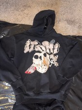 Black Graphic Hoodie Jogger Sweatpants Set Mens Xl Skull Streetwear heavy