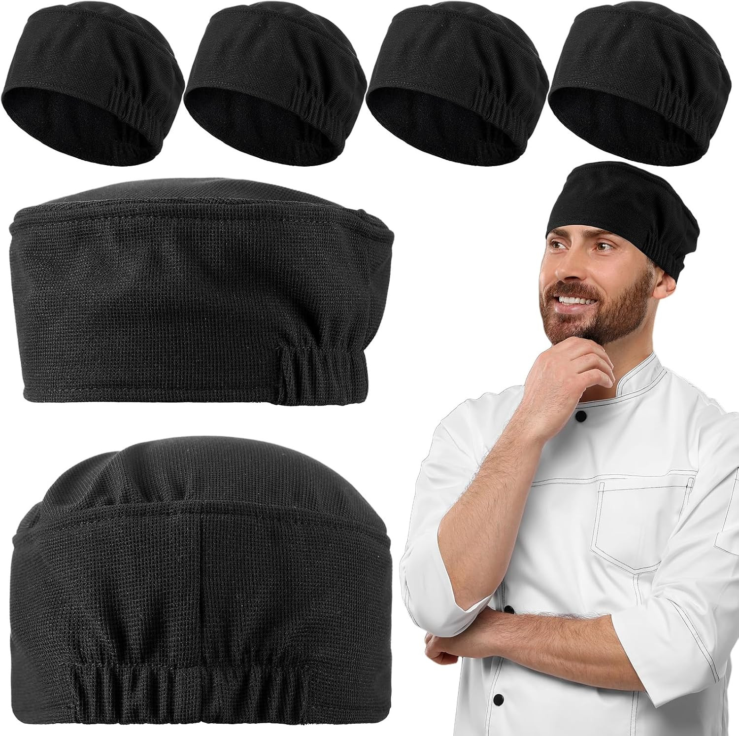 6 Pcs Chef Hat for Women Men Adjustable Unisex Sushi Chef Mesh Top Skull Cap Kit