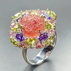 AAA carving 6 ct Natural Tourmaline Ring 925 Sterling Silver Size 8 /R462469
