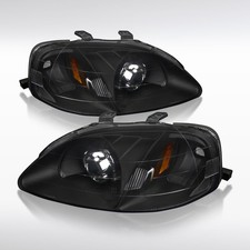 Fit 1999-2000 Honda Civic Dx Ex Si Projector Headlights Lamps Leftright Black
