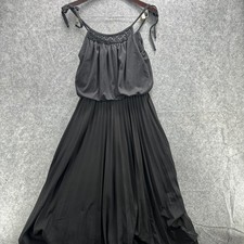 Black Pleated Maxi Dress Womens Large Spaghetti Strap Lace Boho Formal Evening