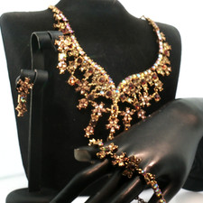 Vintage Jewelry Set Necklace Bracelet Earrings Bridal Glam Elegant Gift