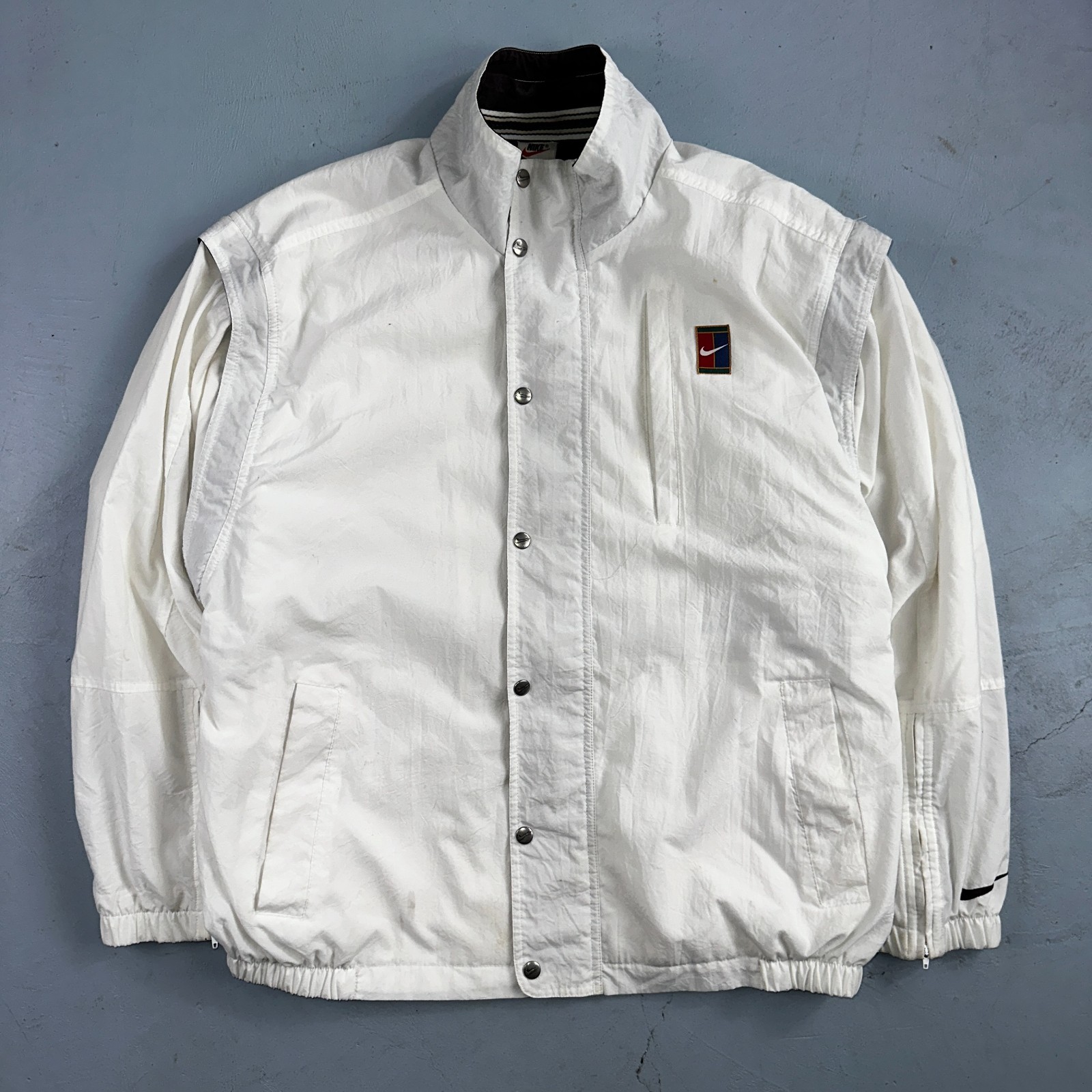 SACAI X NIKE Giacca Nike vintage anni 90 Challenge Court tennis gilet maniche rimovibili RARA bianca