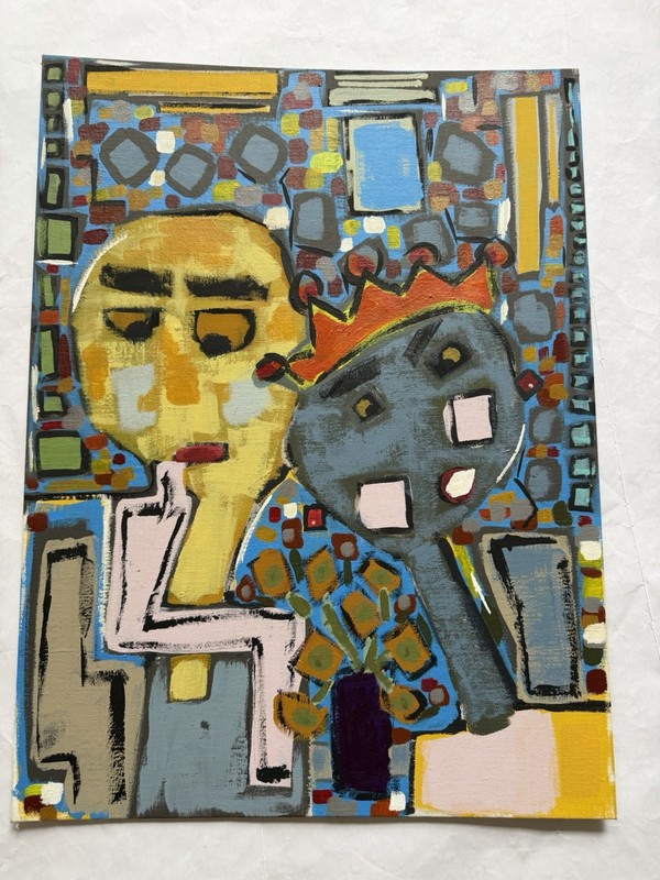 Vintage Outsider Art Abstract Original Painting Canvas Panel Board Signed