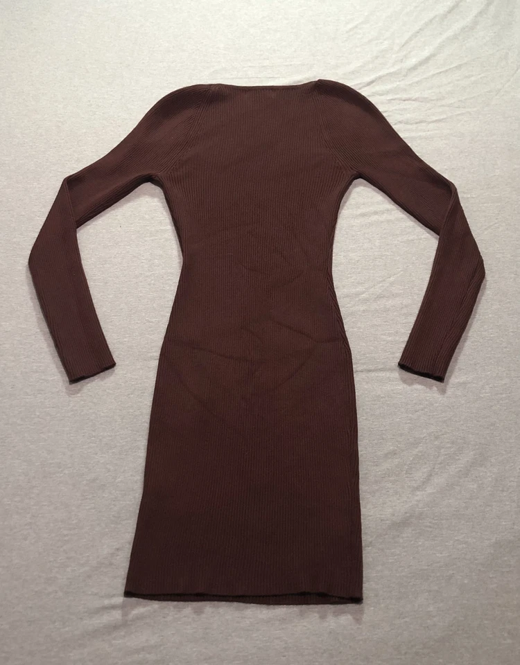 Love Always Bodycon Dress Women's M Ribbed Feminine Minimalist Chocolate Brown - Image 4 of 4