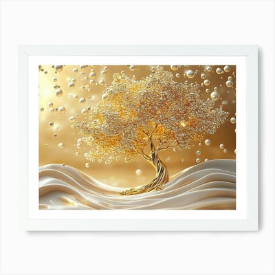 3D Golden Tree, 3D Gold Tree and Pe gerahmtes Wandbild Poster Leinwanddruck Bild