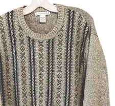 Geoffrey Beene Men’s XXL Green Heather Striped Crew Neck Pull Over Sweater