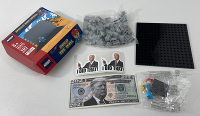 President Trump Build the Block Wall Toy Set with Trump Figurine w/ Red MAGA Hat