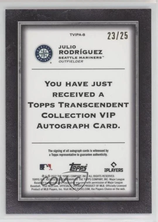 2022 Topps Transcendent Collection VIP Party /25 Julio Rodriguez Rookie Auto RC - Image 2 of 3