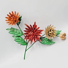 Vintage Metal 3D Floral Flower Wall Art Sculpture Decor Chrysanthemum