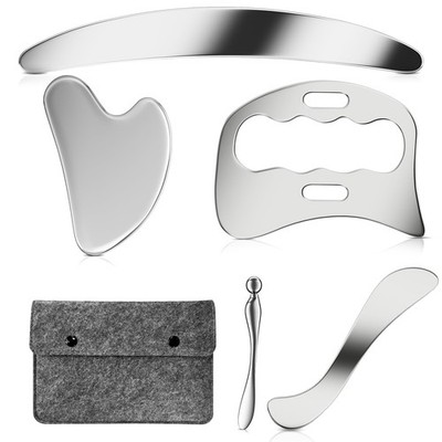 304 Stainless Steel Guasha Muscle Scraper Set, 5 in 1 Gua Sha Massage Kit and...