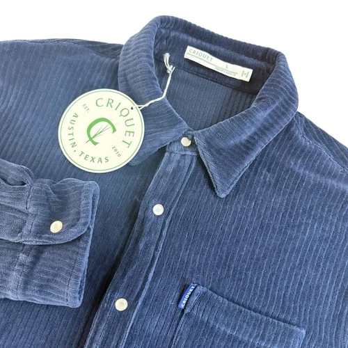 Criquet Velour Pearl Snap Mens Large Long Sleeve Western Shirt Navy NWT - product listing photo