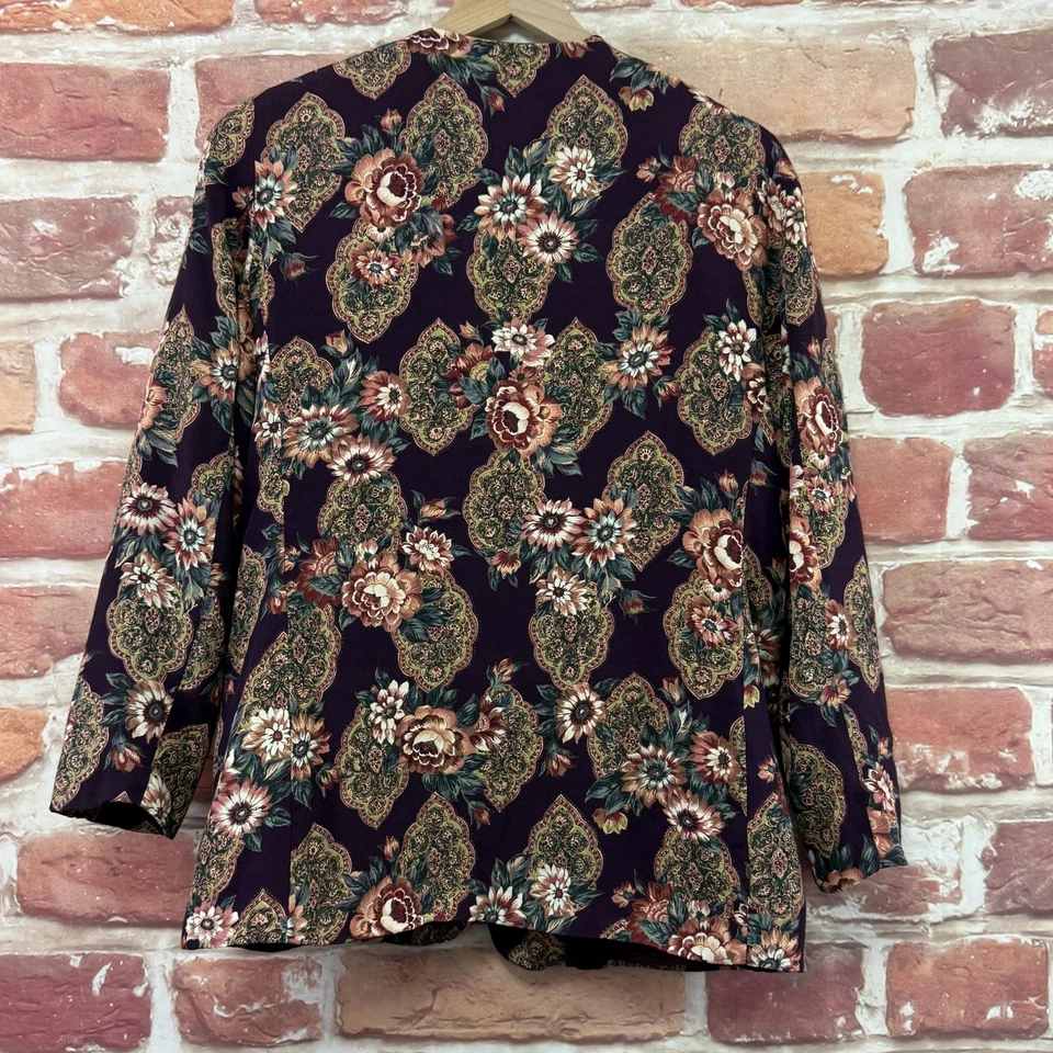 Blazer De Colección Norton McNaughton Mujer 12 Borgoña Multicolor Boho Floral Chaqueta Foto 4 de 4