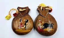 Vintage Wooden Castanets Clackers Hand Painted Flamenco Matador Stamped Spain