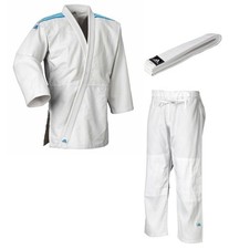 Strój judo klub biały/paski turkusowy, J350 - rozmiar 160