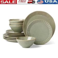 12-Piece Stoneware Dinnerware Set Service 4 Dishware Dishwasher Microwave Safe