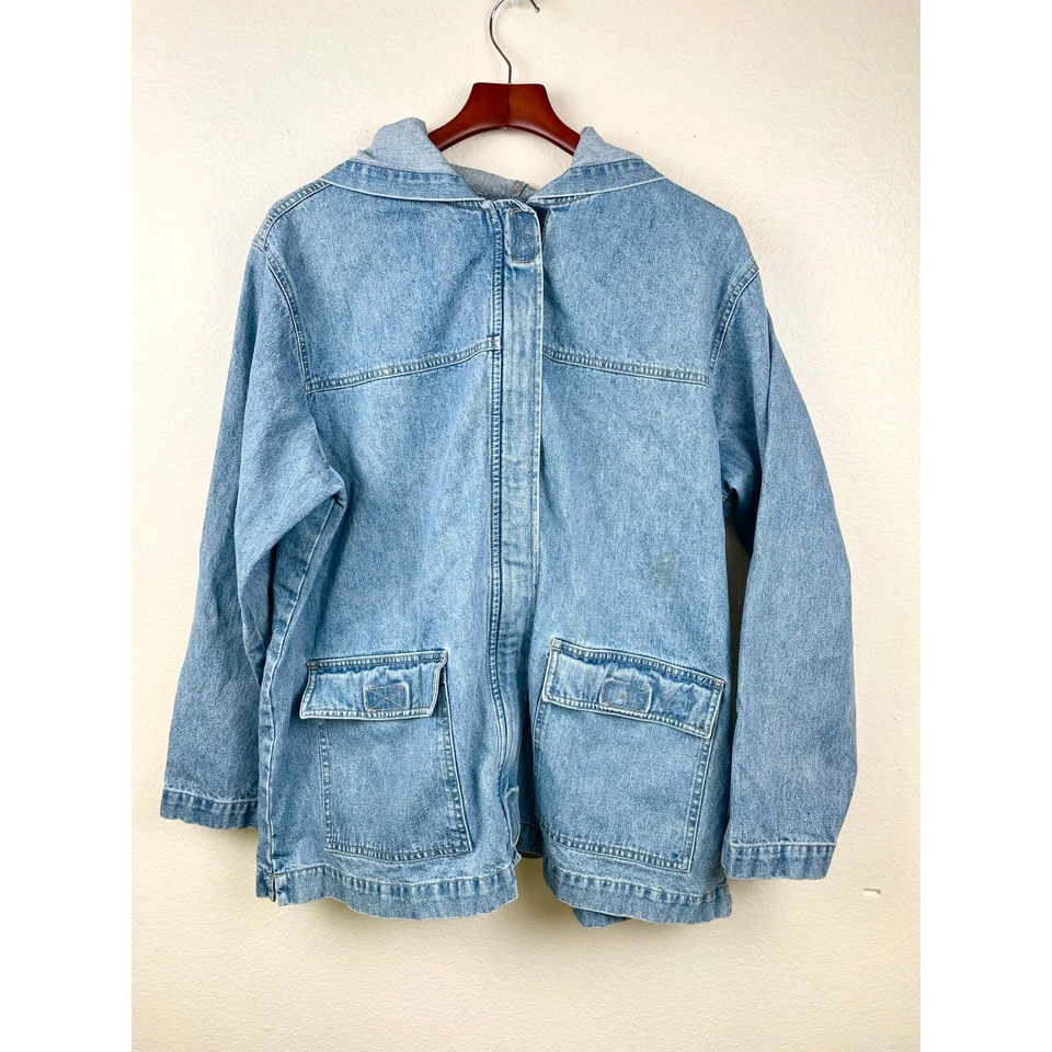 Chaqueta vintage para mujer Y2K años 90 talla XL de gran tamaño con cremallera denim sudadera con capucha ropa de trabajo utilitaria  Foto 2 de 4
