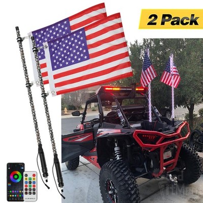 3FT Lighted Spiral LED Whip Antenna + Flag & Remote For Can-AM Maverick X3 Sport