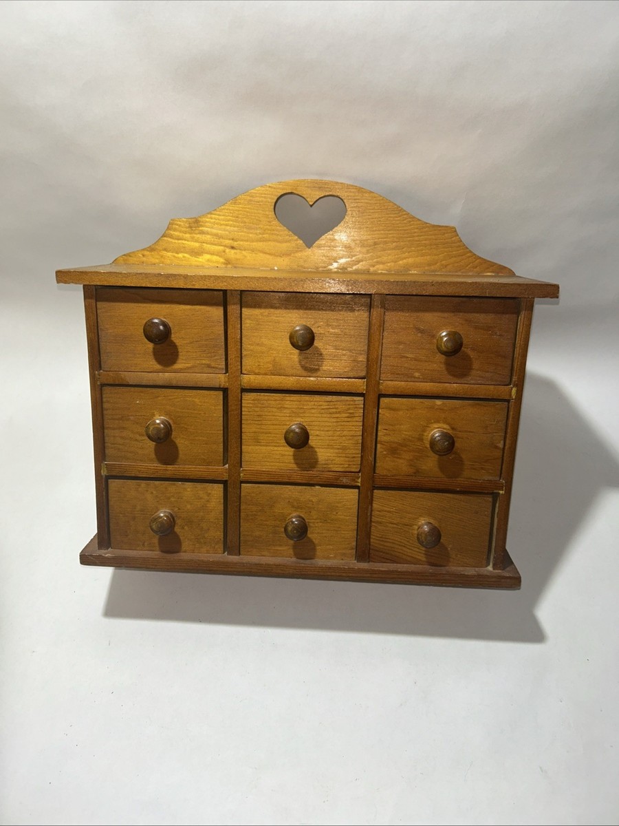Vintage Wood Spice Hanging Apothecary Cabinet Box Drawer Rustic