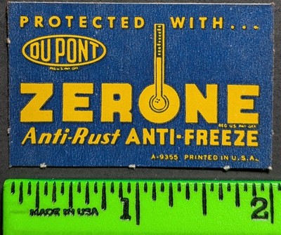 Vintage 1949 Zerone Anti-Freeze Car Auto Sticker Decal