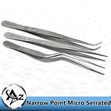 3 Pcs Lab Forceps Narrow Point Serrated High Precision Tweezers STR CRV Offset