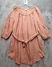 Gap Dress Womens Small Terracotta Shirred Neck Linen Lyocell Long Sleeve Popover