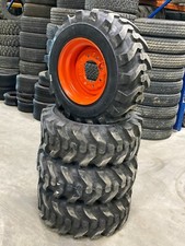 4 New 12 16.5 Skid Steer Tires Mounted Orange 8 Hole Rims Samson R4 Prem 2432