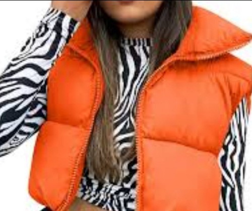 CLEARANCE!! Women's Winter Crop Vest Puffer Lightweight Collar Padded Zip Up M