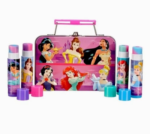 Disney Princess Lip Balm Gift Set 5pc With Tin Box Girls Favorite Party