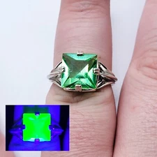 Sterling Uranium Glass Ring Square Princess Cut 925 Silver