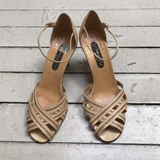 VTG Bologna Figli Italian Leather Strappy Stripe Sandal 3 Heel Beige Shoe 8