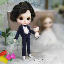 Black hair Blythe Boy doll Hand drawn Customize face Factory Joint Body 12"