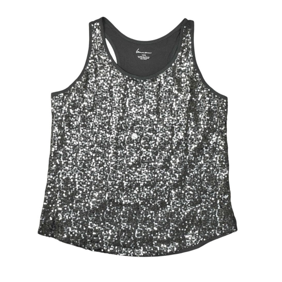 Lane Bryant Gray Sequin Blouse 14/16 Cotton Blend Sleeveless Top