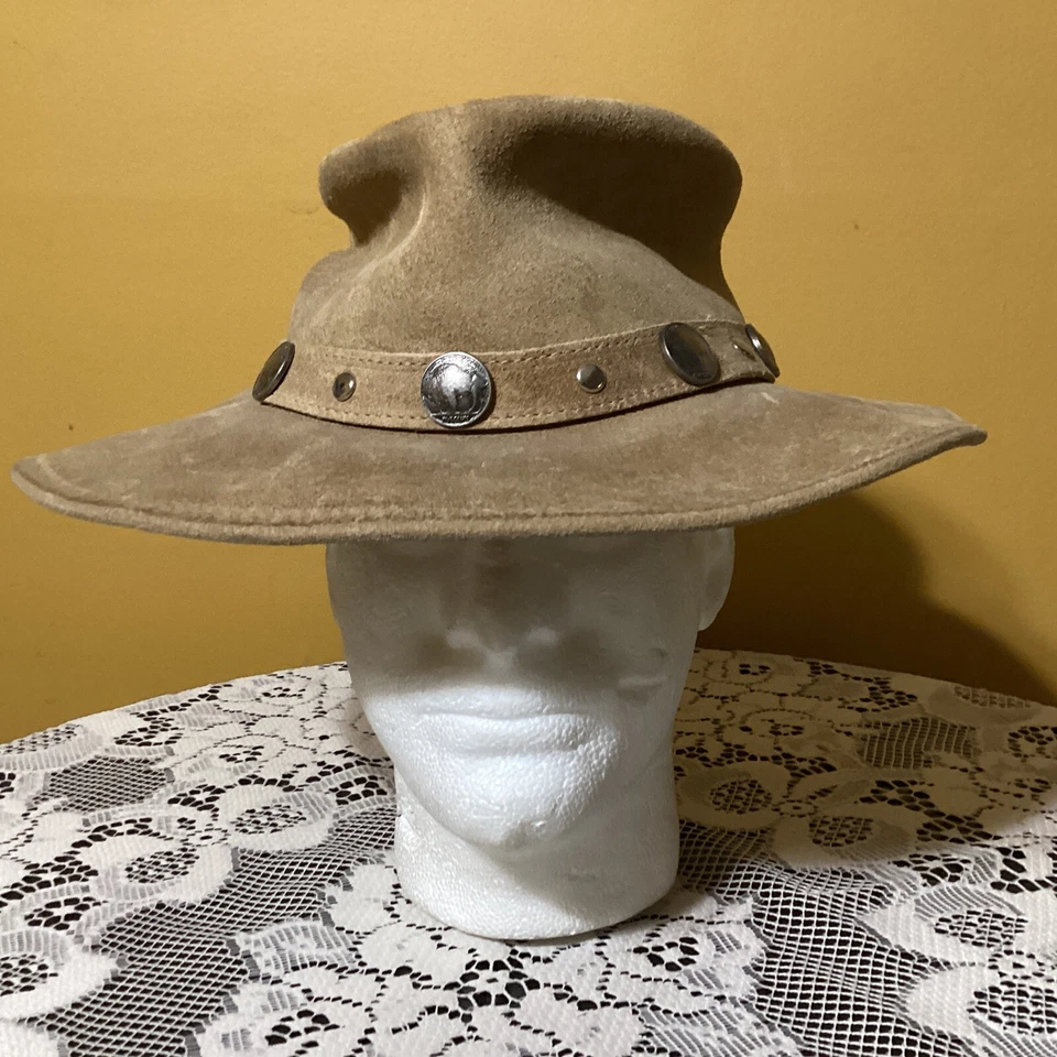 The Outback Buffalo 镍帽 Minnetonka L 码棕色麂皮绒乡村皮革 — 第 2/4 张图片