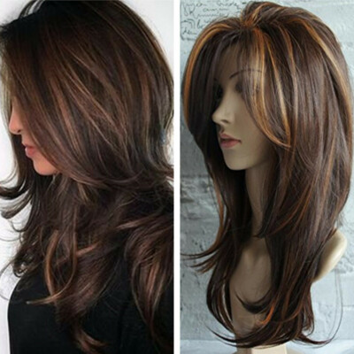 Long Layered Shoulder Length Wig Light Brown Wig Synthetic Hair