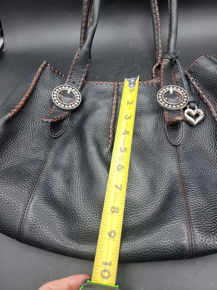 Bolsa de ombro BOHO Brighton couro preto marrom ponto chicote desleixada bolsa tote - Imagem 2 de 4