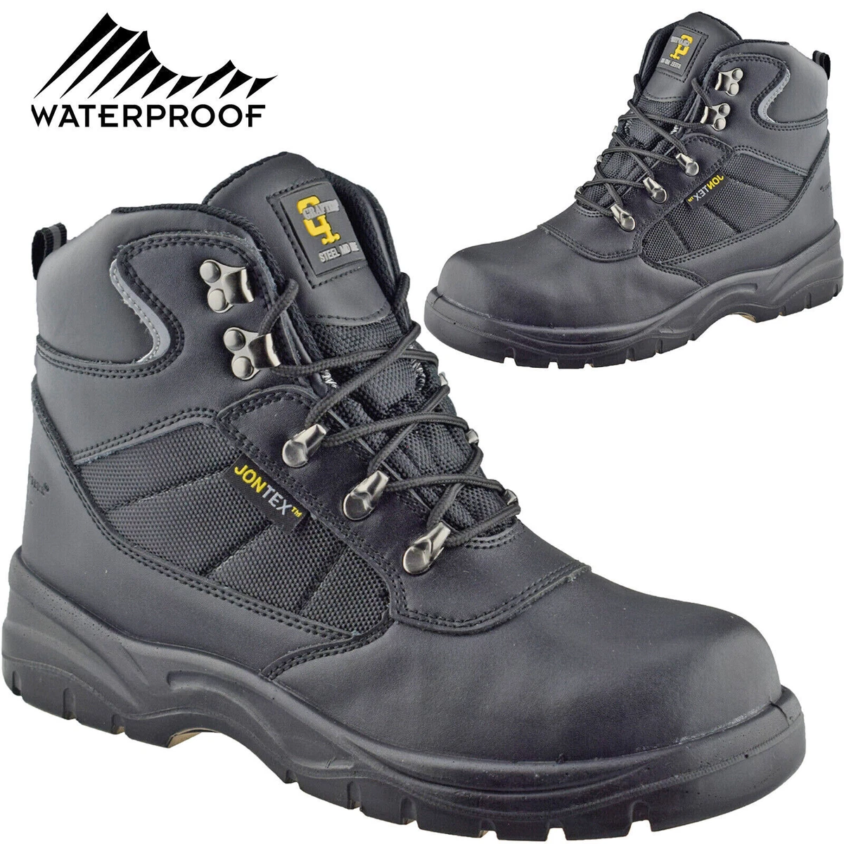 Mens Leather Waterproof Safety Steel Toe Cap Ankle Work Lace Up Boots Trainers