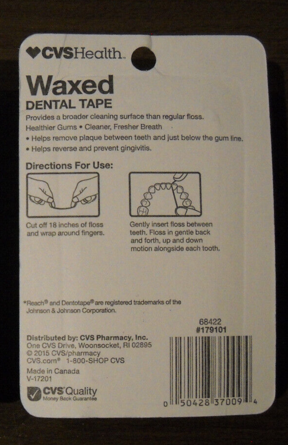 Lot of 2 CVS Health Waxed Dental Tape Floss 100 Yards Each NIP eBay